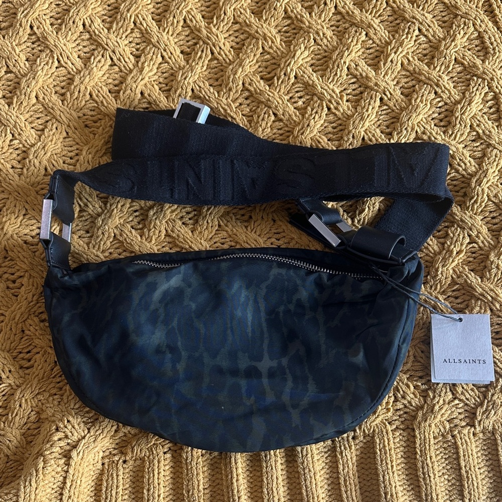 AllSaints Black and Green Leopard Print Belt Bag NWT!